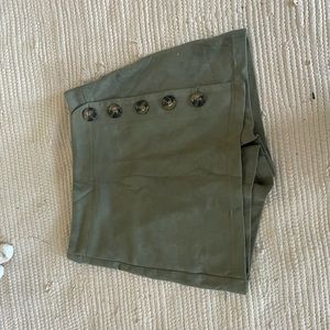 Faux Suede Button Green Skort
